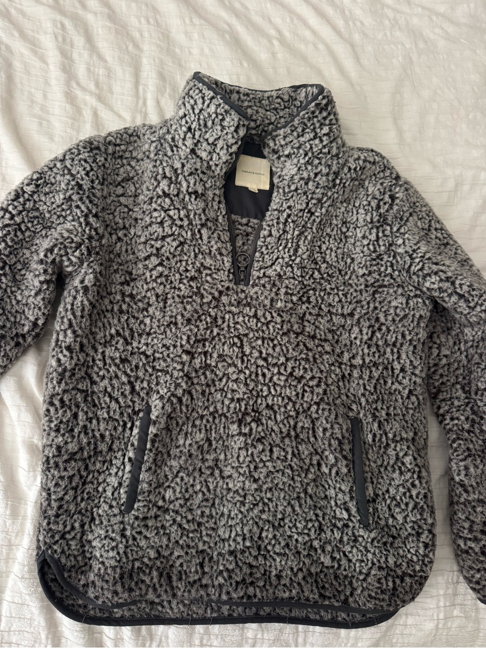 Gray Sherpa Quarter-Zip Pullover Fleece